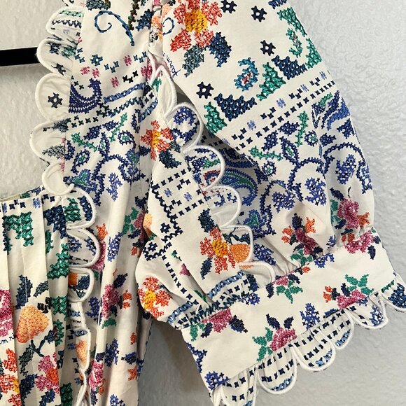 FARM Rio Romantic Bandanas Puff-Sleeve Belted Romper – Size L – NWOT - Picture 10 of 16